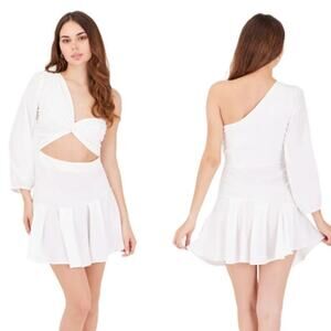 NWT Mercedez Campuzano Palladium One Shoulder Cutout Short Dress Ivory Women's S